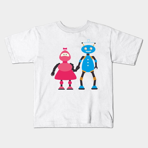 Robot Lovely Couple Kids T-Shirt by Mako Design 